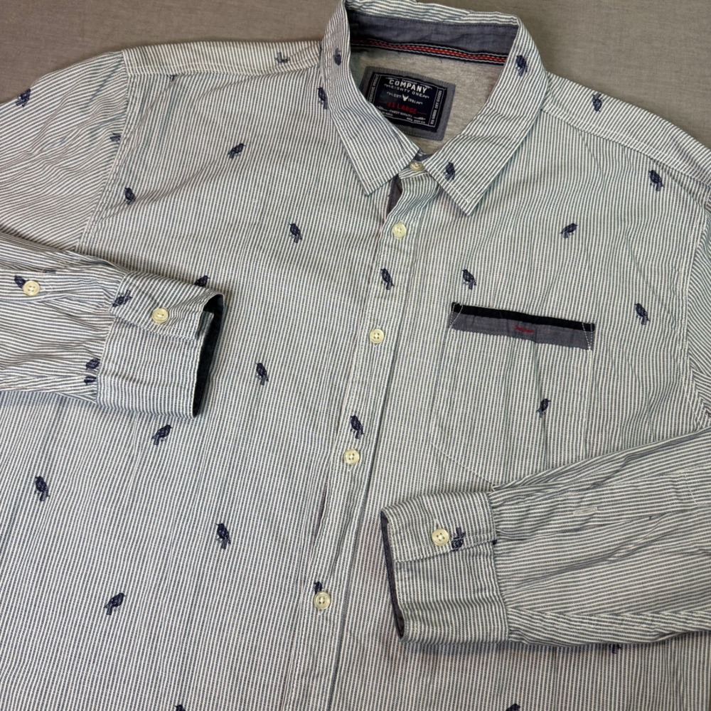 Company Eighty One Button Down Shirt Mens XXL‎ Blue White Bird All Over Print